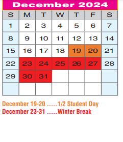 District School Academic Calendar for Regional Day Sch Deaf for December 2024