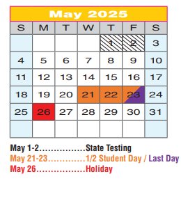 District School Academic Calendar for Borman Elementary for May 2025