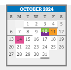 District School Academic Calendar for P.S.1 Charter School for October 2024