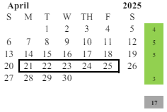 District School Academic Calendar for James Earl Carter Elementary for April 2025