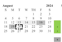 District School Academic Calendar for George Washington Charter for August 2024