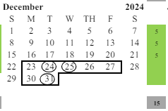 District School Academic Calendar for George Washington Charter for December 2024