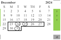 District School Academic Calendar for Kennedy (john F.) Elementary for December 2024