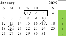 District School Academic Calendar for Kennedy (john F.) Elementary for January 2025