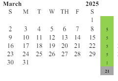 District School Academic Calendar for George Washington Charter for March 2025