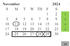 District School Academic Calendar for George Washington Charter for November 2024