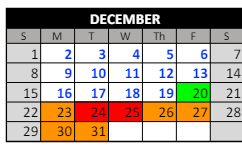 District School Academic Calendar for Chestnut Log Middle School for December 2024