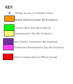 District School Academic Calendar Legend for Bright Star Elementary School