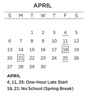District School Academic Calendar for Thomas Jefferson Middle School for April 2025