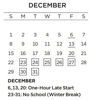 District School Academic Calendar for Thomas Jefferson Middle School for December 2024
