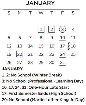 District School Academic Calendar for Thomas Jefferson Middle School for January 2025