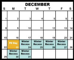 District School Academic Calendar for Early Childhood Special Education for December 2024
