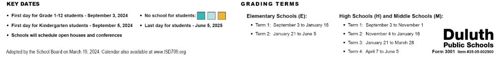 District School Academic Calendar Key for Early Childhood Special Education