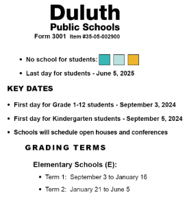 District School Academic Calendar Legend for Early Childhood Special Education