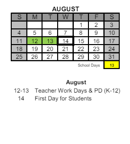 District School Academic Calendar for Brummitt Elementary School for August 2024