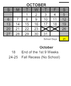 District School Academic Calendar for Brummitt Elementary School for October 2024