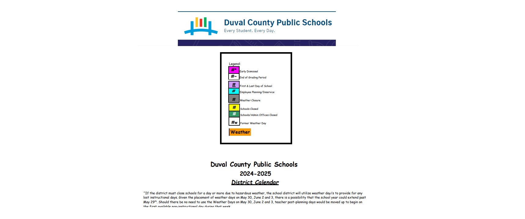 District School Academic Calendar Key for Andrew A. Robinson Elementary School