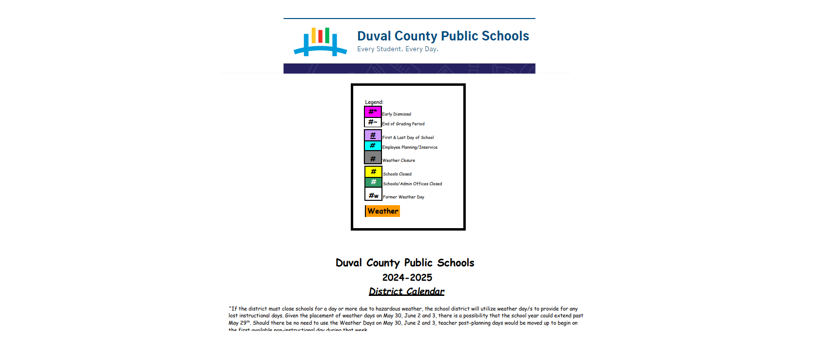 District School Academic Calendar Key for Holiday Hill Elementary School