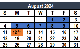 District School Academic Calendar for Weldon Hafley Development Center for August 2024