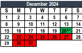District School Academic Calendar for Tarrant Co J J A E P for December 2024