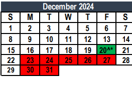 District School Academic Calendar for Chisholm Ridge for December 2024