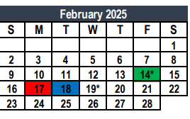 District School Academic Calendar for Weldon Hafley Development Center for February 2025
