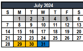 District School Academic Calendar for Tarrant Co J J A E P for July 2024