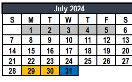 District School Academic Calendar for Weldon Hafley Development Center for July 2024