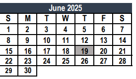 District School Academic Calendar for Weldon Hafley Development Center for June 2025