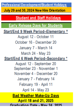 District School Academic Calendar Legend for Weldon Hafley Development Center