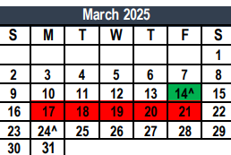District School Academic Calendar for Weldon Hafley Development Center for March 2025