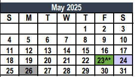 District School Academic Calendar for Tarrant Co J J A E P for May 2025