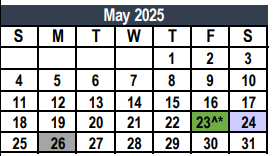 District School Academic Calendar for Greenfield Elementary for May 2025