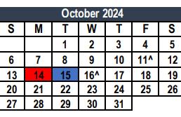 District School Academic Calendar for Weldon Hafley Development Center for October 2024