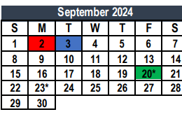 District School Academic Calendar for Comanche Spring Elementary for September 2024