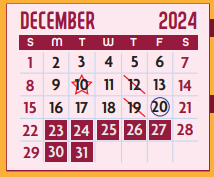 District School Academic Calendar for E P H S - C C Winn Campus for December 2024