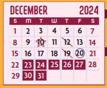 District School Academic Calendar for Early Childhood Center for December 2024