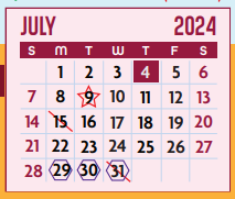 District School Academic Calendar for E P H S - C C Winn Campus for July 2024