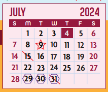 District School Academic Calendar for Daep for July 2024