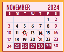 District School Academic Calendar for E P H S - C C Winn Campus for November 2024