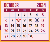 District School Academic Calendar for E P H S - C C Winn Campus for October 2024