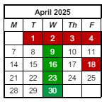 District School Academic Calendar for Prince Chapman Academy for April 2025