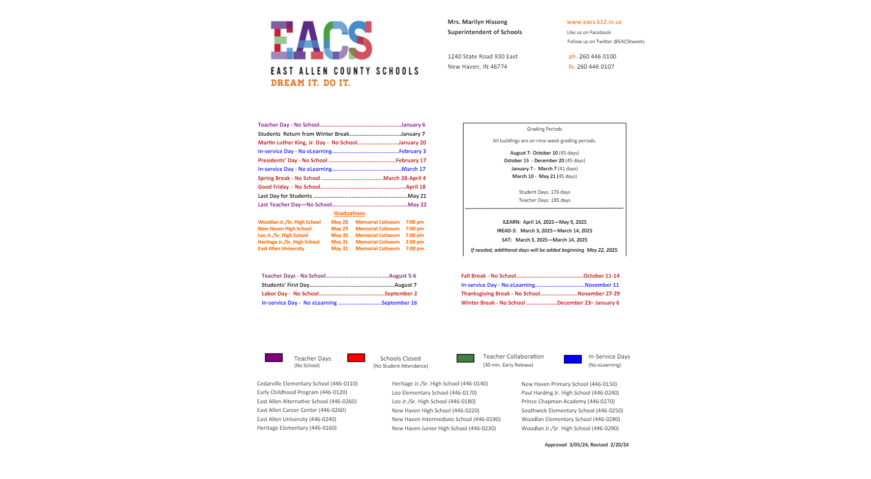 District School Academic Calendar Key for Prince Chapman Academy