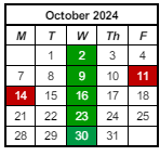 District School Academic Calendar for Prince Chapman Academy for October 2024