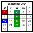 District School Academic Calendar for Prince Chapman Academy for September 2024