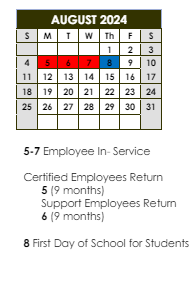 District School Academic Calendar for Buchanan Elementary School for August 2024