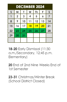 District School Academic Calendar for Baton Rouge High School for December 2024