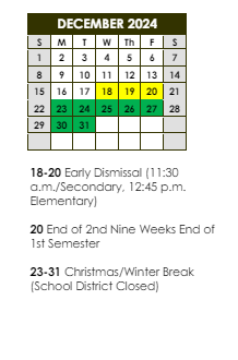 District School Academic Calendar for Brookstown Elementary School for December 2024