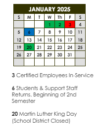 District School Academic Calendar for Brookstown Elementary School for January 2025