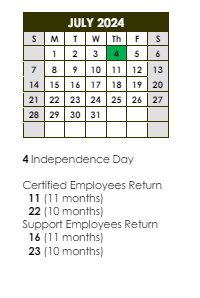 District School Academic Calendar for Dalton Elementary School for July 2024